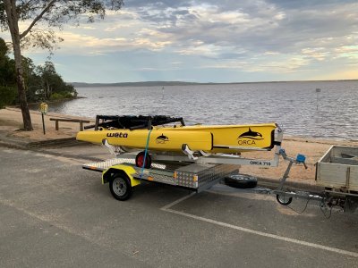 Weta Trimaran WETA trimaran ORCA on regd trailer