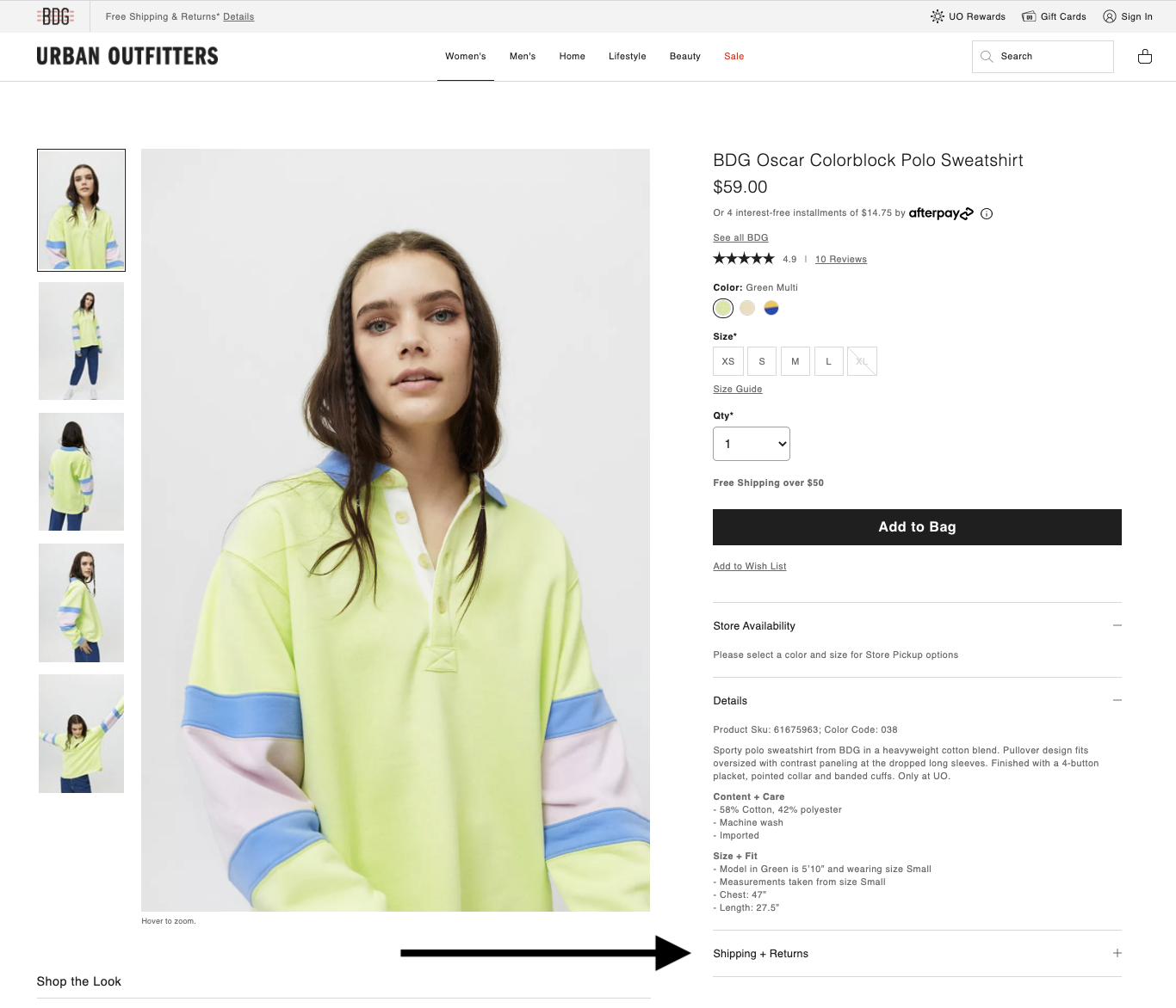 Urban Outfitters' return policy visibility example