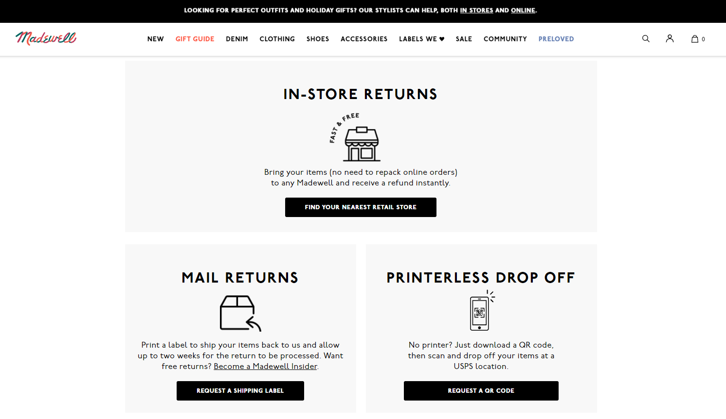 Madewell return initiation options